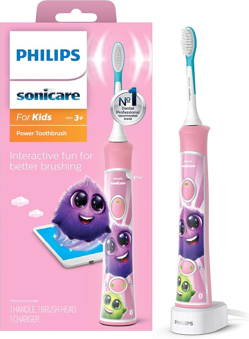 Philips Sonicare for Kids 3+ Bluetooth Connected Rechargeable Electric Power Toothbrush, Interactive for Better Brushing, Pink, HX6351/41 (1 Count (Pack of 1))