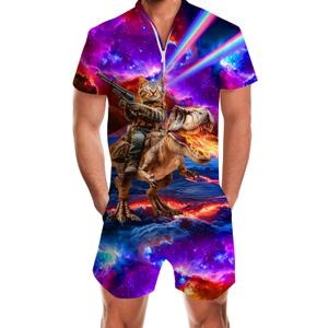 Goodstoworld Male Hawaiian Romper Fashion Zipper Slim Fit Jumpsuit with Pocket S-XXL (XXL)