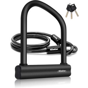 NDakter Bike Locks Heavy Duty Anti Theft, Bicycle U Lock for Ebike, 18mm Shackle, 6FT Steel Security Cable with 3 Keys for Electric Escooter, Motorcycle, Moped, Dirt-Bike, Tri-Bike Wheel Lock Sturdy
