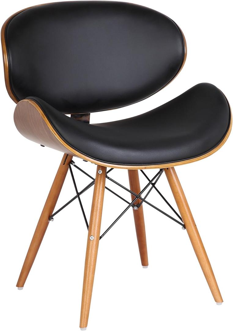 Armen Living Cassie Dining Chair in Black Faux Leather and Walnut Wood Finish 20D x 21W x 31H in, Standard