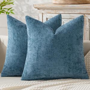 MIULEE Pack of 2 Couch Throw Pillow Covers 18x18 Inch Coastal Blue Modern Boho Accent Decorative Pillow Covers Soft Chenille Farmhouse Cushion Covers for Home Decor Bed Sofa Living Room