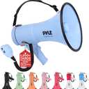 Pyle 50W Megaphone Bullhorn - Portable, Automatic Siren & Adjustable Volume, Projection Range Up to 1200 Square Yards, Aux Input, Talk, Siren, Music, Whistle, & Record, Shoulder Strap (Black) (Blue)