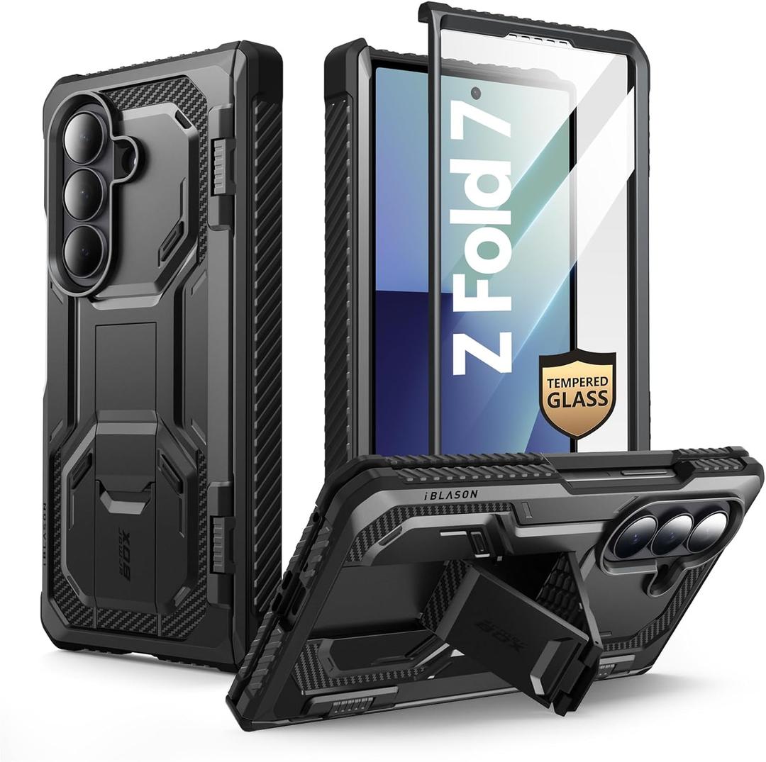 i-Blason Armorbox for Samsung Galaxy Z Fold 7 Case with Stand [9H+ Tempered Glass Screen Protector] [Hinge Protection] Full-Body Heavy Duty Rugged Shockproof Protective Case for Z Fold 7 (Black)