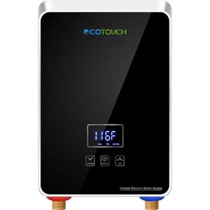 Tankless Water Heater Electric, ECOTOUCH 5.5kW 240V On Demand Hot Water Heater Electric Instant Water Heater with Self-Modulating for Point of Use, Digital Display, ECO55B Black