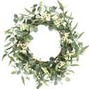Pinkpum 22'' Eucalyptus Wreath for Front Door, Porch, Window - Green Decor for Home, Farmhouse - Spring, Summer, Fall, All Seasons (White)