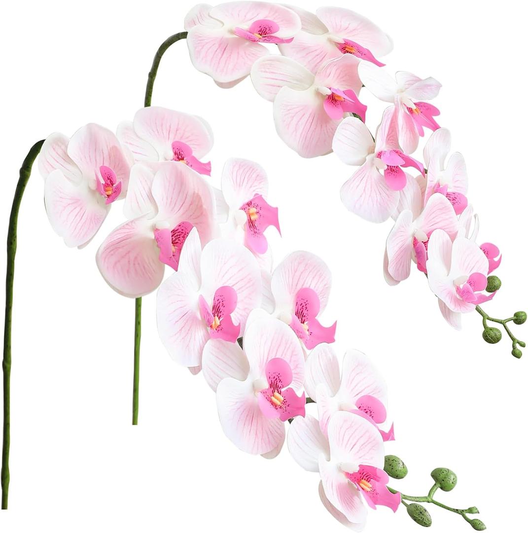 Floroom 2pcs Faux Phalaenopsis Orchid Fake Artificial Flower with Stems, Real Touch Large Blooms 40 Inch for DIY Bouquets, Wedding Centerpieces & Home Decor, Pale Pink