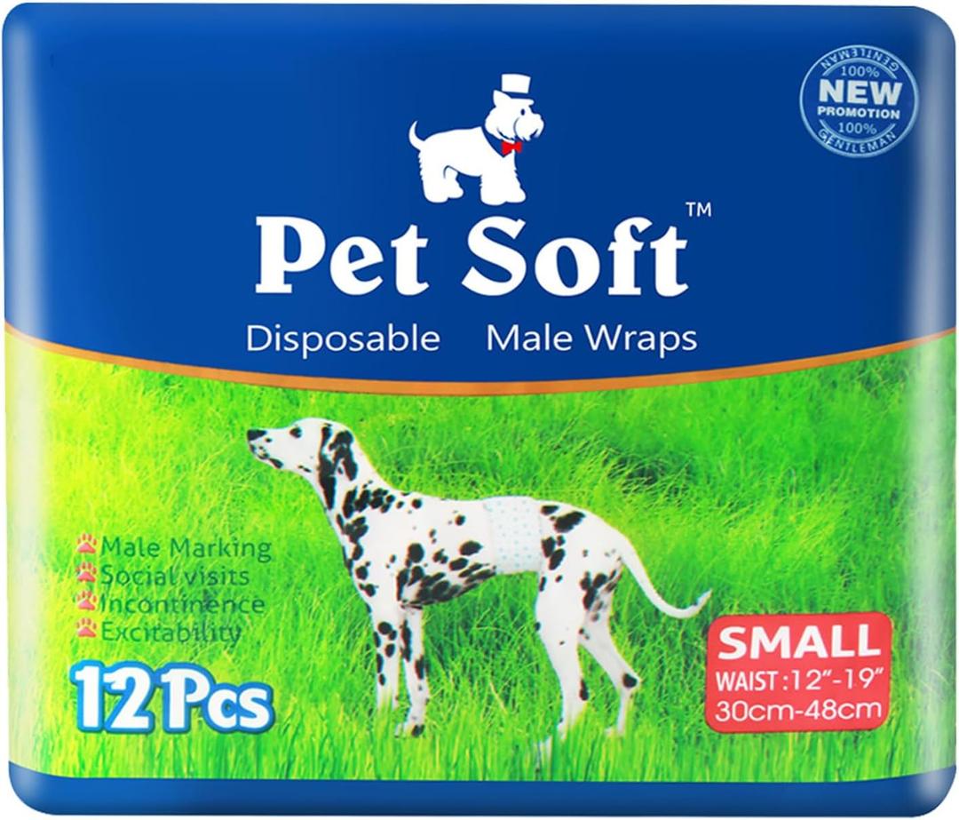 Pet Soft Disposable Male Dog Wraps - Dog Diapers for Male Dogs, Puppy Diapers 12pcs Small