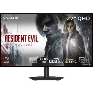 GIGABYTE - MO27Q28GR - 27" W-OLED Gaming Monitor - QHD 2560x1440-280Hz - 0.03ms GTG - AMD FreeSync Premium Pro, G-SYNC Compatible - Type-C KVM - HDMI, DP, Type-C - Height and Tilt Adjustable - Black