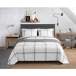 Nautica - Queen Quilt Set, All Season Cotton Bedding with Matching Shams, Lightweight & Reversible Fleetville Grey/White, Queen