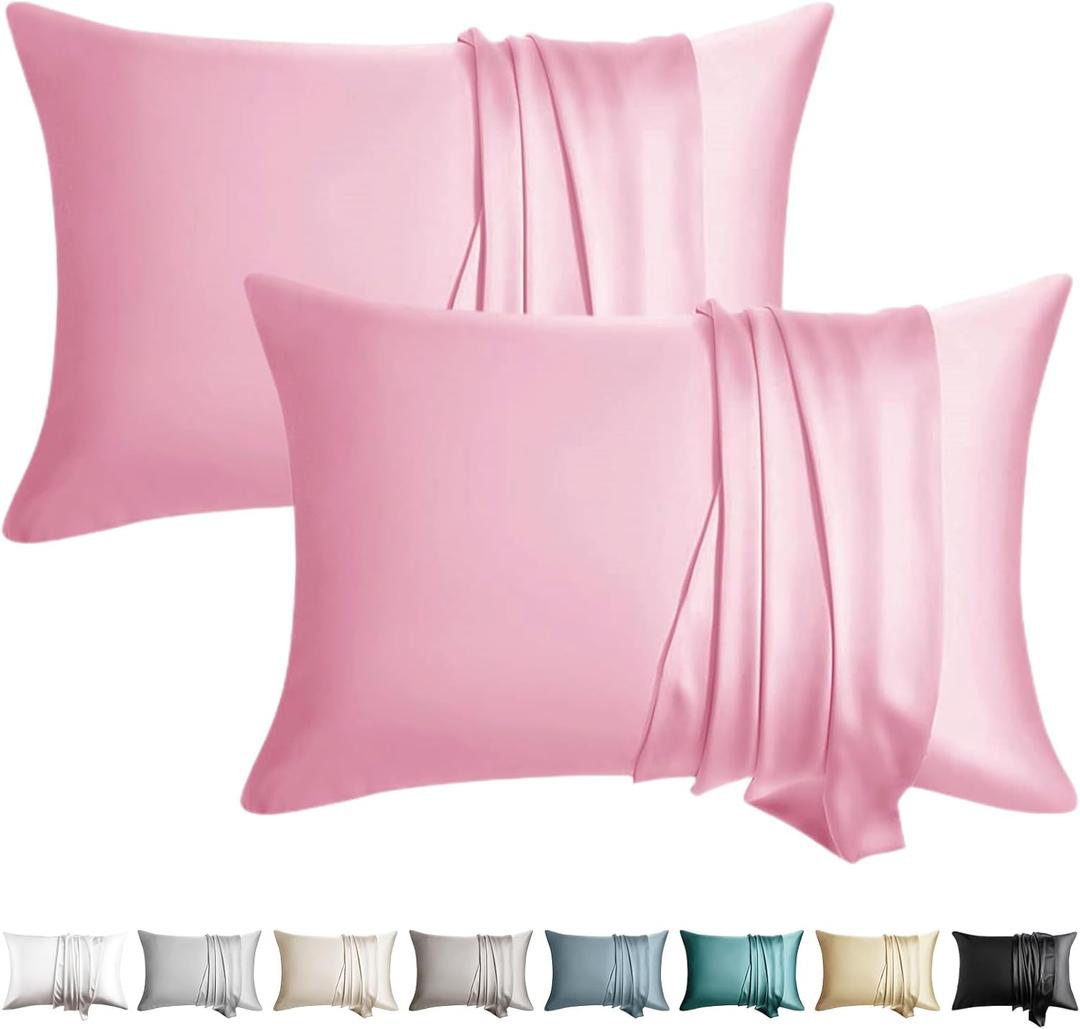 100% Silk Pillowcase for Hair and Skin Toddler Size 2 Pack Mulberry Silk Pillow Case 13 x 18 Inches Highest 6A Silk Kids/Travel Pillow Cover Soft Breathable Cooling with Hidden Zipper, Pink