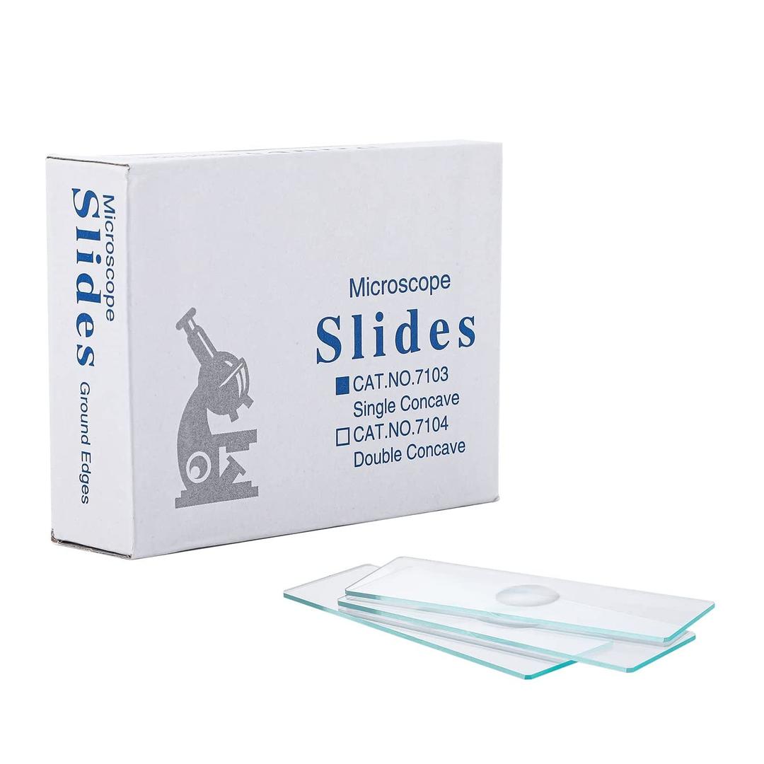 Microscope Slides Concave, Single concave 50pcs Glass Slide with Single Depression for Wet Specimen, Concave Slides, Lab Sample Observe, Gift for Kids
