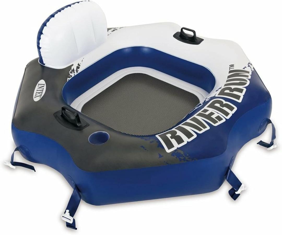 Intex 58854EP River Run Connect Inflatable Floating Lounge: Comfortable Backrest  Built-in Cup Holder  Durable Grab Handles  Easy-to-Use Connectors  220lb Weight Capacity (Blue) Intex 58854EP River Run Connect Inflatable Floating Lounge: Comfortable Backrest  Built-in Cup Holder  Durable Grab Handles  Easy-to-Use Connectors  220lb Weight Capacity (Blue)