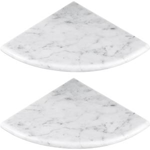 Chunful 2 Pcs White Marble Corner Shower Shelf for Bathroom 9 x 9 Inch Wall Mounted Both Sides Polished Marble Corner Shelves Shower Caddy for Bathroom Wall (Stylish)