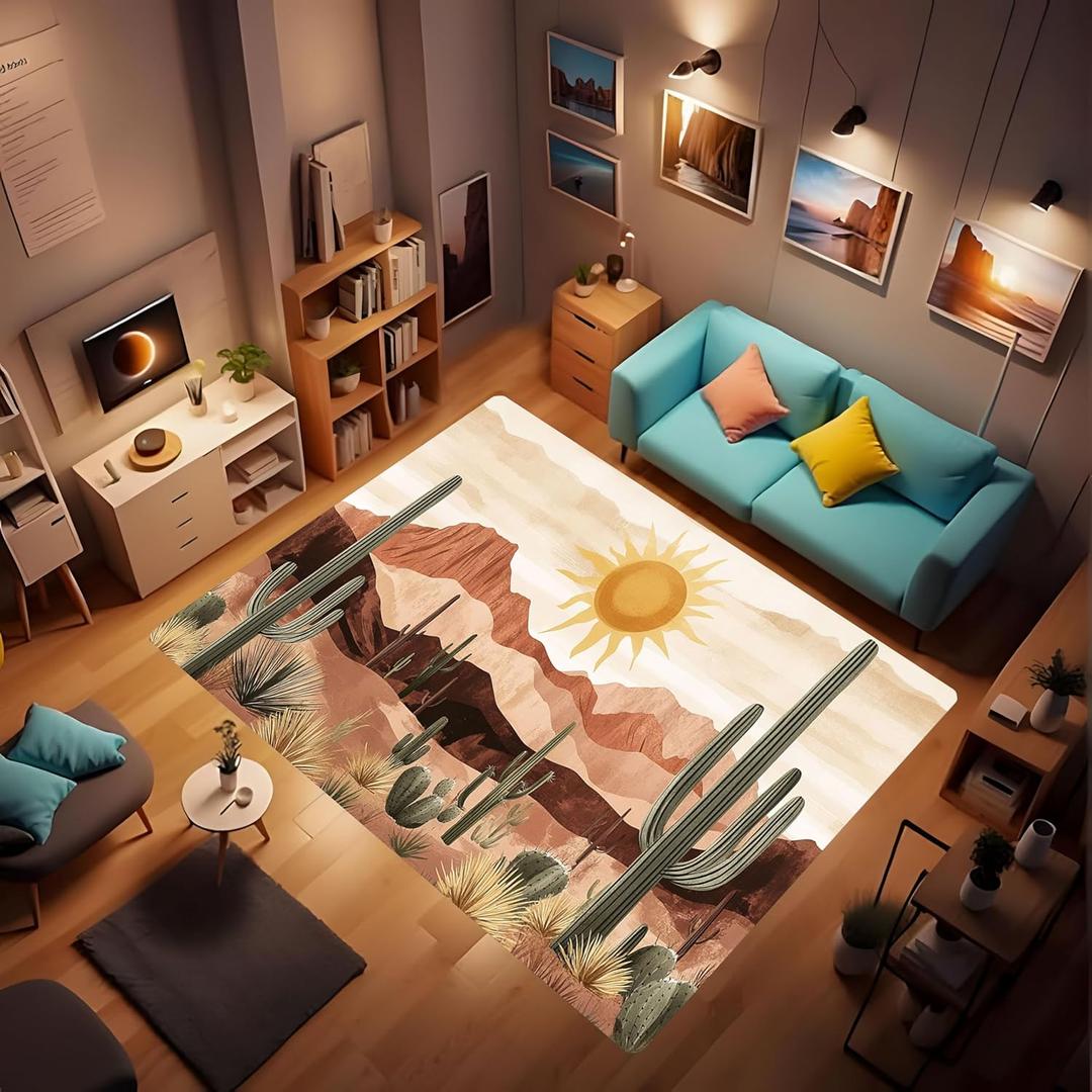 Brown Beige Cactus Vintage Bohemian Style Living Room Abstract Art Rug Bedroom Rug Non-Slip Bathroom Rug Modern Area Rug Kitchen Rug Hallway Entrance Doorway Rug Washable Rug 24x36inch (Stamp 1)