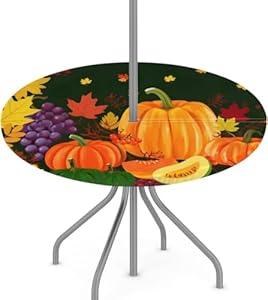 Navy Blue Mandala Outdoor Round Fitted Tablecloth with Umbrella Hole and Zipper, 36"-44" Elastic Patio Table Cloth Oil-Proof Waterproof Patio Table Cover for Picnic Party Camping (Blue Geometric Pattern)