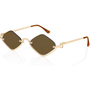 TYA Retro Y2k Sunglasses for Women Men,Trendy Semi-Rimless Sun Glasses Irregular Narrow Gold Sunnies UV400 (Gold Frame - Tan Lens)