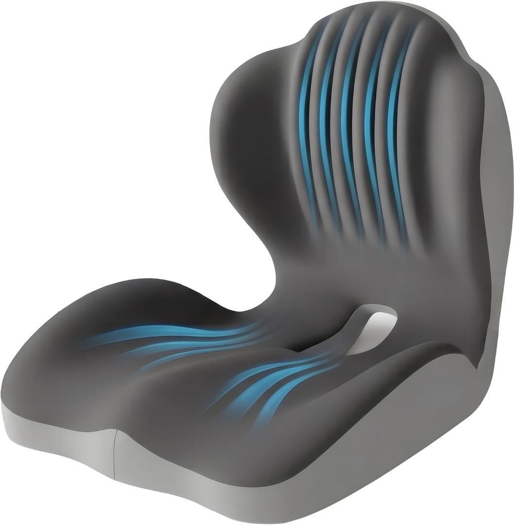 Memory Foam Seat Cushion with Lumbar Support, Ergonomic L-Shaped Car & Office Chair Cushion for Long Sitting, Orthopedic Coccyx Pillow for Sciatica & Back Pain Relief for Truck Drivers, Gaming & Home, Medium