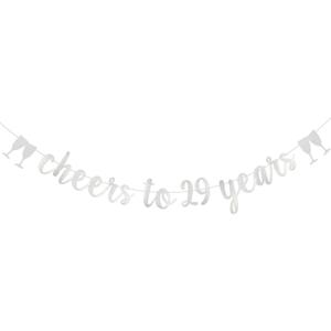 Cheers to 29 Years Banner,Pre-Strung,Silver Paper Glitter Party Decorations for 29th Wedding Anniversary 29 Years Old 29th Birthday Party Supplies Letters Silver ZHAOFEIHN