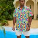 GSOU SNOW Mens Hawaiian Shirt Quick Dry Short Sleeve Tropiacl Floral Button Down Shirts for Beach Summer Vacation (L)