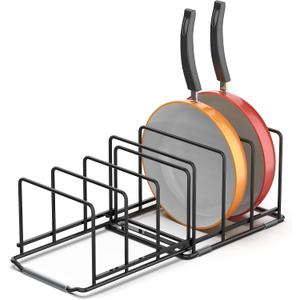 Adjustable 2.2in Pan Organizer Rack - for Pots,Pans,Cutting Boards,Cookie Sheets & Muffin Pans with 6 Slots,Non-Slip-8.7 * 6.8 * 5.5 inch