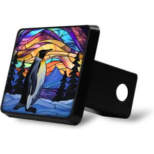 Premium ABS Black Hitch Cover - Fits 2" Trailer Hitch Receivers, Protects from Dirt and Corrosion, Easy Installation (Stained Glass Penguin)