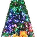 GOFLAME 6 Ft Pre-lit Artificial Christmas Tree, Premium Fiber Optic Christmas Tree, Holiday Spruce Xmas Tree with Solid Metal Stand, Party Decoration w/ 617 Branch Tips for Indoor Decoration (Green)