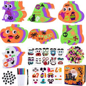 Max Fun 334PCS Halloween Crafts for Kids, Halloween Activities Foam Pumpkins for Crafts Stickers Gift Kits, DIY Art and Craft Set for Holiday Classroom Decorations Party Favors Supplies (Pumpkin+Ghost+Skull+Monsters+Imps)