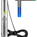 VEVOR Deep Well Submersible Pump, 1HP 115V/60Hz, 37gpm Flow 207ft Head, with 33ft Electric Cord, 4" Stainless Steel Water Pump for Industrial, Irrigation&Home Use, IP68 Waterproof Grade