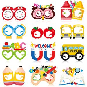 Pasimy 36 Pair Back to School Eyeglasses Decor First Day of School Paper Glasses Welcome Back Photo Booth Prop Fancy Pencil Apple ABC Eyewear for Student Teacher Classroom School Party Favor Supplies