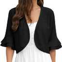 Heymoments Women's Summer Shrugs Ruffled Hem Open Front Crochet Lightweight Dressy Cardigan for Dresses (Black, S)