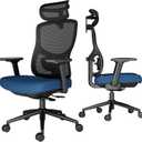 Ergonomic Office Chair with Breathable Mesh Back & Thick Cushion Seat, 4D Armrests, 3D Headrest, Adjustable Lumbar Support & Seat Depth, High Back Desk Chair with Tilt Lock (Blue), Large
