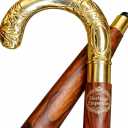 37" Vintage Classic Walking Sticks Curved Brass Handle Cane Victorian Style Brown Solid Wooden Shaft Walking Cane for for Mens and Women