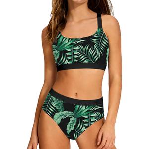 Girls Swimsuits 3 Piece Bathing Suit Allover Printed Criss Cross Bikini Set with Cover Up Skirt Beach Swimwear 7-16 Years