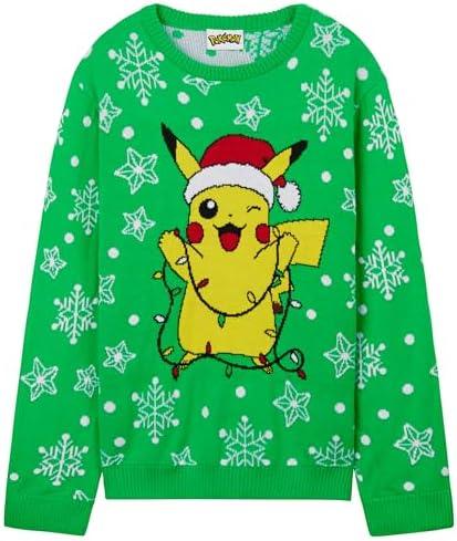 Pokemon Ugly Christmas Sweater Kids, Long Sleeve Crew Neck Pikachu Christmas Outfit Pullover Anime Gifts for Boys Teens, Size 5-6