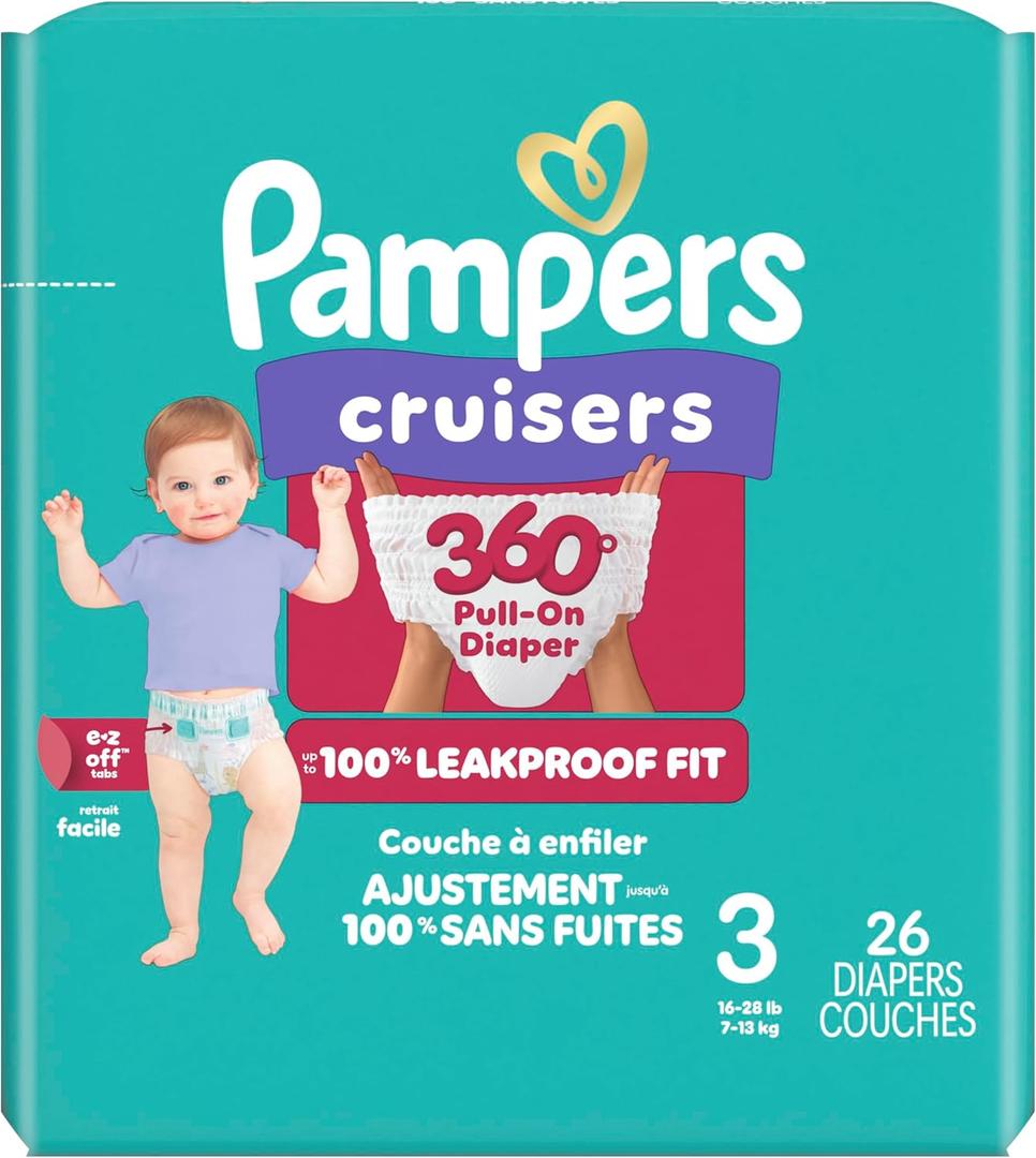 Pampers Cruisers 360 Diapers - Size 3, 26 Count, Pull-On Disposable Baby Diapers, Gap-Free Fit