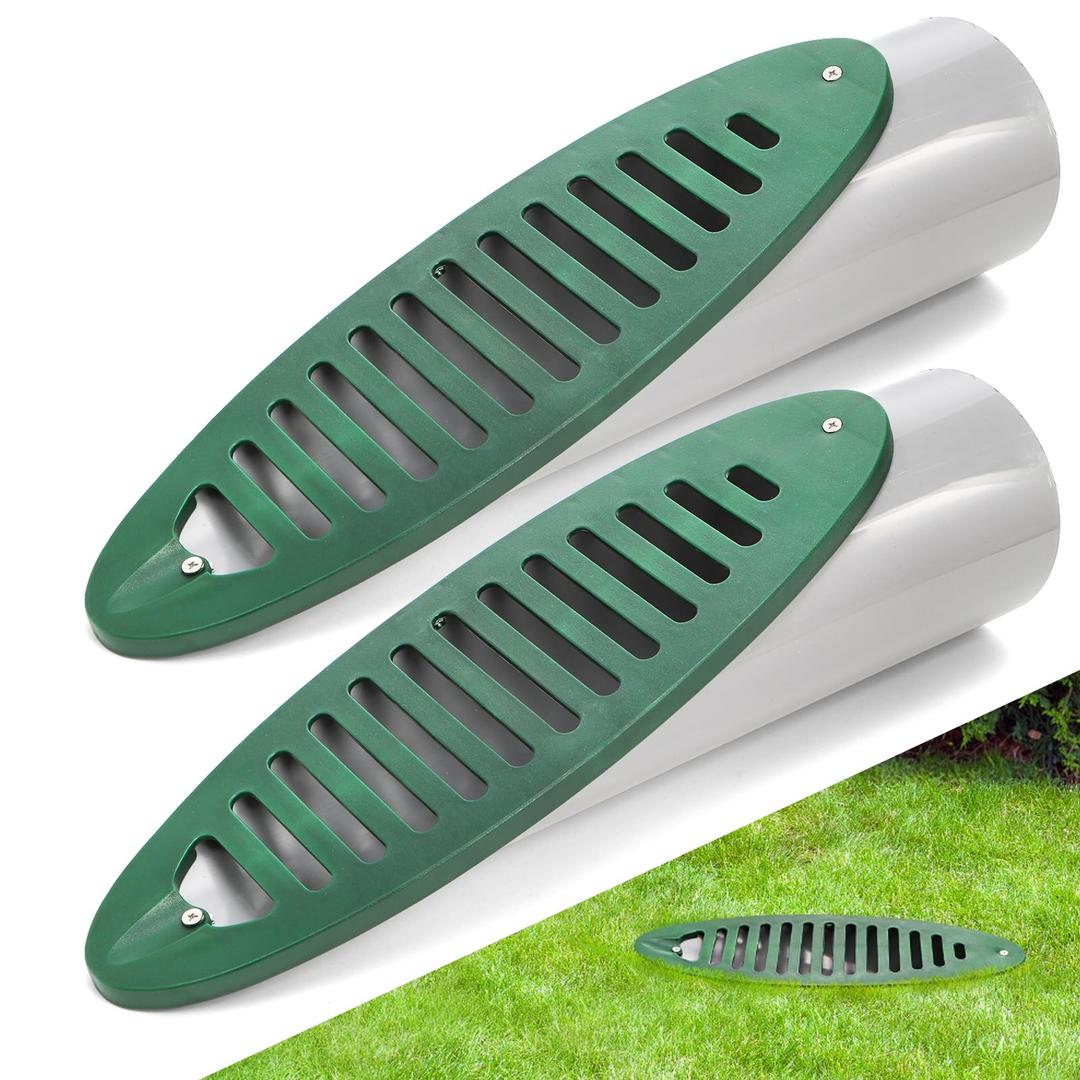 2 Pack 4 Inch Green Angled Drainage Grate, Yard Drain Emitter for Yard Drainage Systems, Angled Slope Drainage Pipe for Gutter Downspout Extensions, Sump Pump Discharge