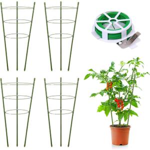 TOCCYARD 4 Pack Plant Support Tomato Cages for Garden, 24 Inches Tomato Cages and Supports with Adjustable Rings for Garden Pots, Plant Stakes Tomato Trellis Rings for Climbing Plants