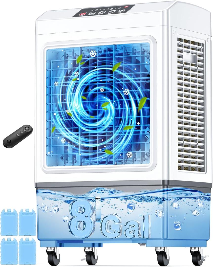 FANCOLE Evaporative Air Cooler, 2100CFM Windowless Air Conditioner Cooling up to 700 Sq.ft, Swamp Cooler Air Conditioner w/ 2 Modes & 3 Speeds, 7H Timer & Remote, Portable for Room Garage Patio