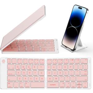 Samsers Bluetooth Foldable Keyboard - Wireless Portable Folding Keyboard, Full-Size Ultra-Slim Rechargeable Connect Up to 3 Devices for iOS, Android, Windows Phone, Tablet, Laptop - Pink (BT x 3)