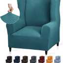 YEMYHOM 1 Piece Stretch Wingback Chair Slipcover Latest Jacquard Design Wing Chair Cover Non Slip Furniture Protector with Foam Rods for Living Room (Wing Chair, Peacock Blue)
