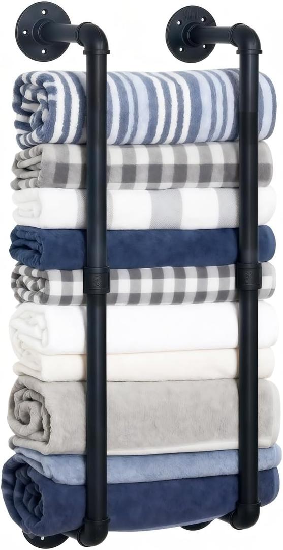 Industrial Pipe Towel Rack for Rolled Towels,Towel Rack for Bathroom,Wall Mounted Metal Towel Holders for Small Bathroom,Bathroom Organizer Storage,5.5" W x 30" H,Black