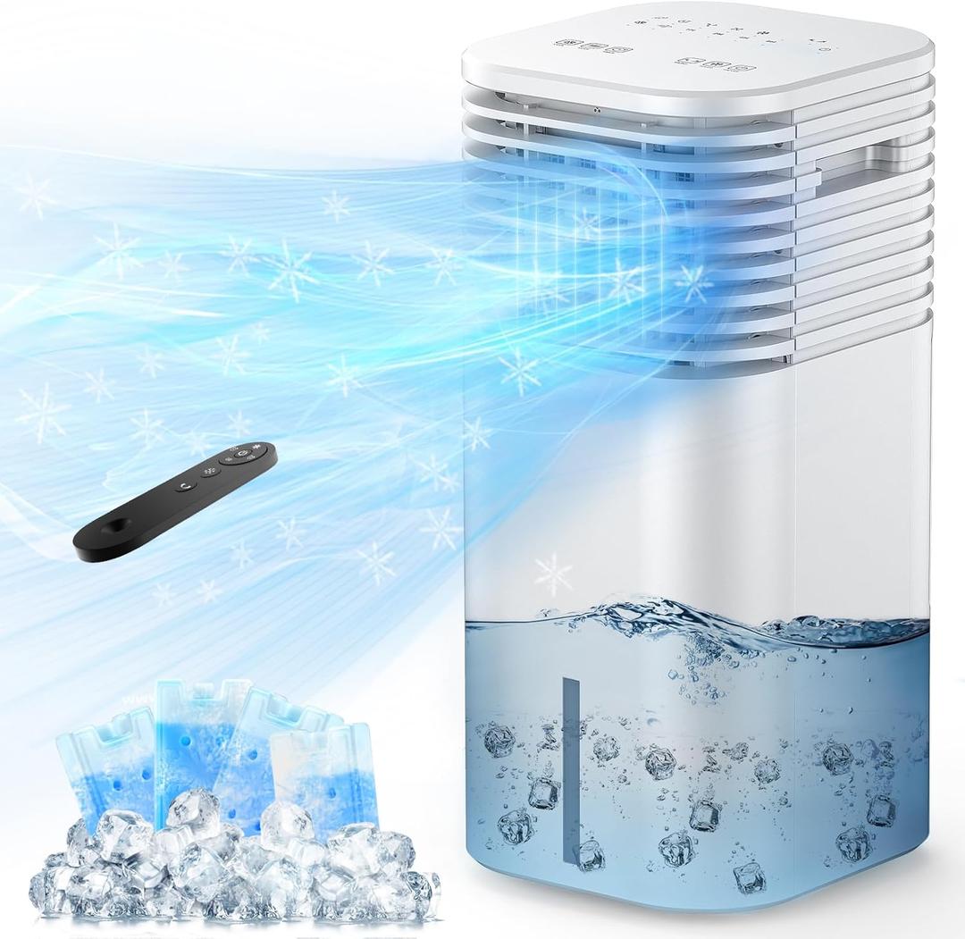 Windowless Portable Air Conditioner, 15H Timer & 120Oscillation, 3-IN-1 Portable AC Unit with Remote, 2-Gal Tank, 3 Modes & 3 Speeds, Ultra-Quiet 24" Ductless Swamp Cooler for Room Home Office, White