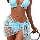 Blooming Jelly Womens 3 Piece Swimsuits Triangle Halter Thong Bikini Set Butterfly Bathing Suits Sarongs L