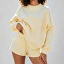 Women 2 Piece Outfits Sweat Shorts Sets Oversized Casual Lounge Matching Set Sweatsuit Tracksuit 2026 Fall Clothes size M