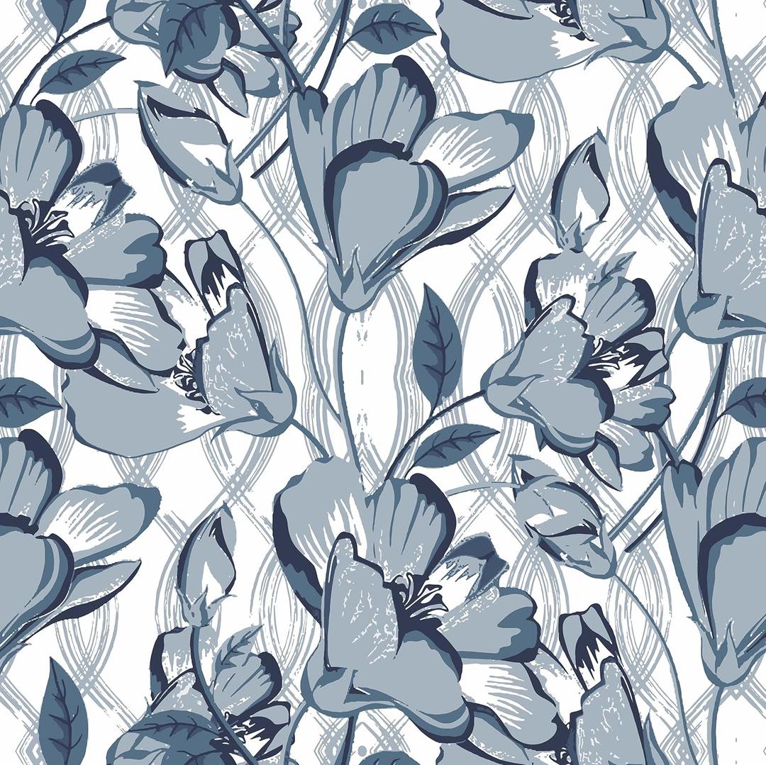Peel and Stick Wallpaper Floral Contact Paper Boho Blue and White Removable Self Adhesive Wall Paper for Cabinet Waterproof Wallpaper for Bedroom Livingroom Vinyl Roll 16.1" x 78.7" (78.7" x 16.1", Blue White)