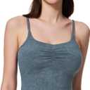 Women's Sweetheart V Neck Tank Top Adjustable Straps Workout Yoga Tops Going Out Basic Casual Crop Cami Shirts (Gray, M)