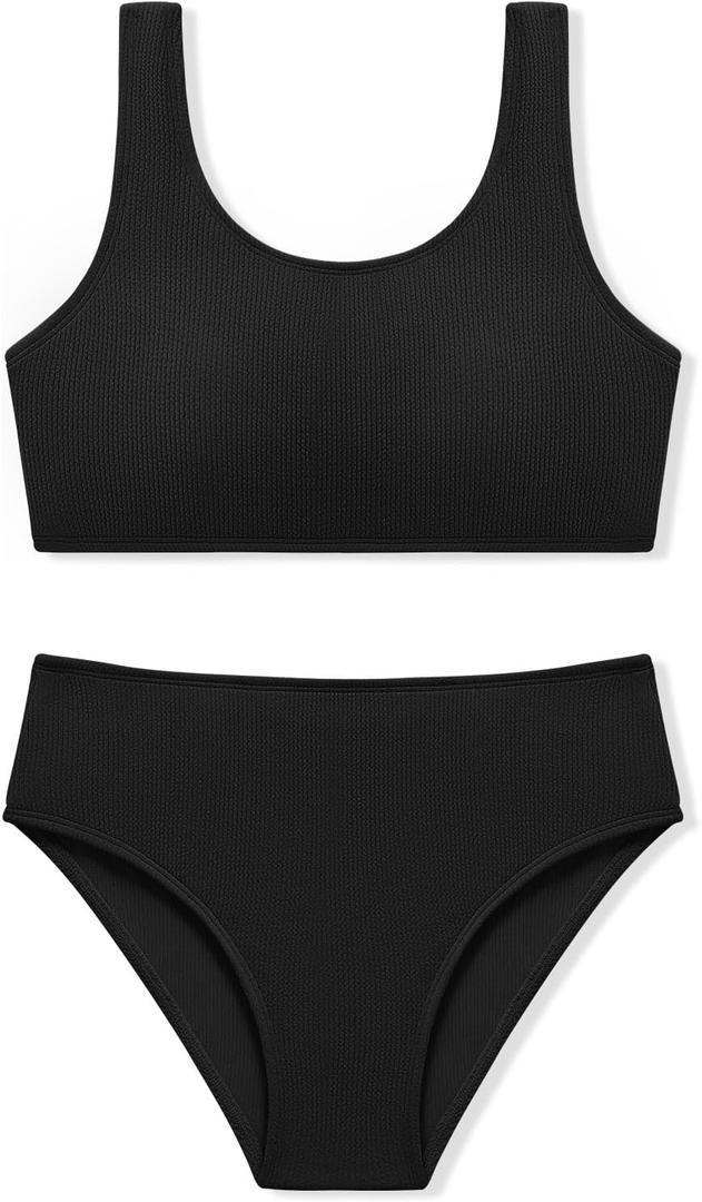 URMAGIC Girls Two Piece Swimsuits Ribbed Bikini Sets Swimming Bathing Suit Beach Sport Athletic Teen Girls Swimwear,Size 11-12Y