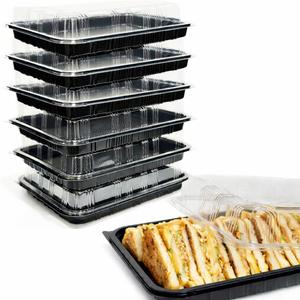 TRAYA Pack of 6 Serving Tray with lid - Reusable Catering Trays with Lids 13inch Long for Meal Prep, Cakes, Treats and Sandwiches (13 * 2.7 * 9.4inch)