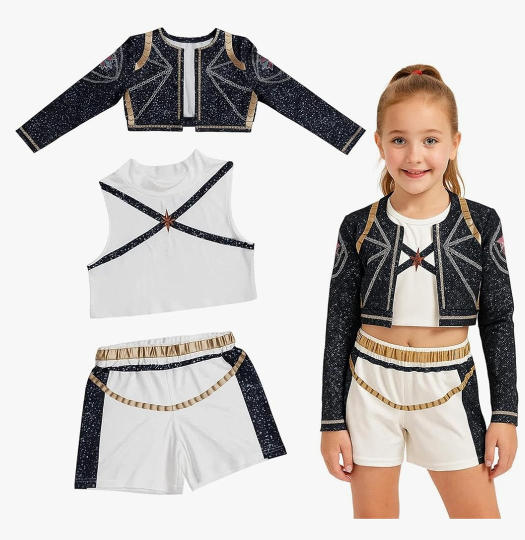 ACLGCSU K POP Costume for Kids, Singer Costume for Girls, Golden Stage Star Halloween Cosplay Dress Up