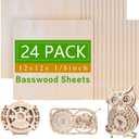 24 Pack Basswood Sheets, 12 x 12 x 1/ 8 Inch, 3mm Basswood Plywood Sheets with Smooth Surfaces, Unfinished Wood for Laser Cutting, Wood Burning, Drawing, Architectural Models and DIY Wood Crafts(24)